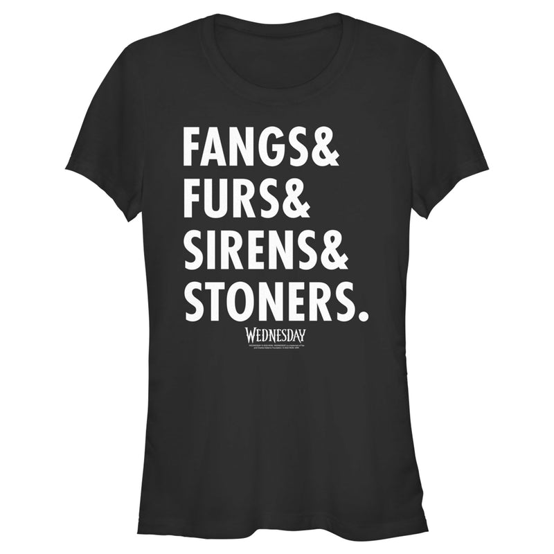 Junior's Wednesday Fangs & Furs & Sirens & Stoners T-Shirt