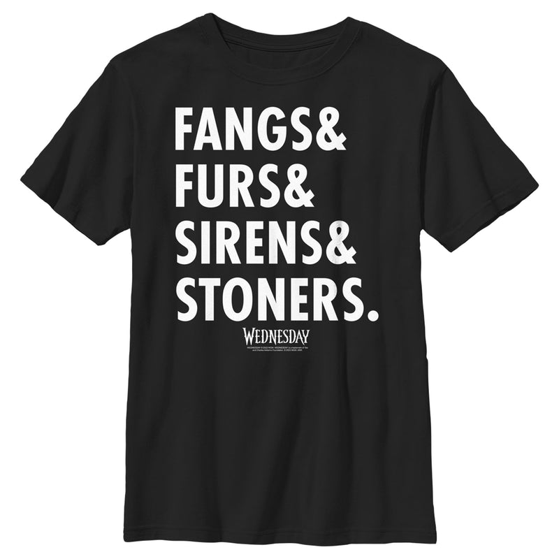 Boy's Wednesday Fangs & Furs & Sirens & Stoners T-Shirt