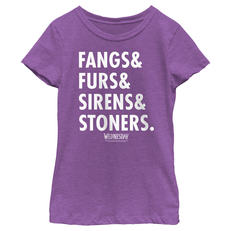 Girl's Wednesday Fangs & Furs & Sirens & Stoners T-Shirt