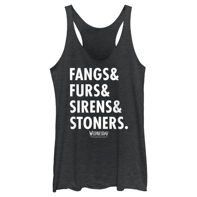 Women's Wednesday Fangs & Furs & Sirens & Stoners Racerback Tank Top