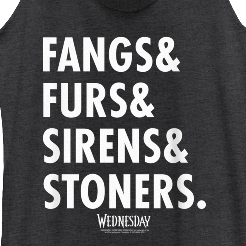 Women's Wednesday Fangs & Furs & Sirens & Stoners Racerback Tank Top