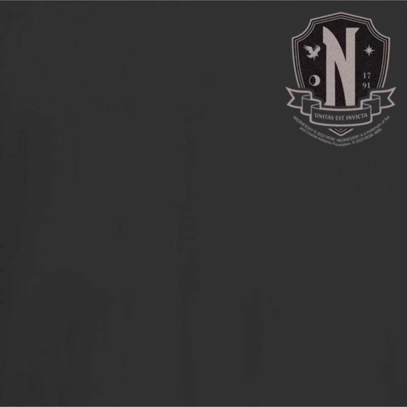 Junior's Wednesday Small Nevermore Crest Black and White T-Shirt