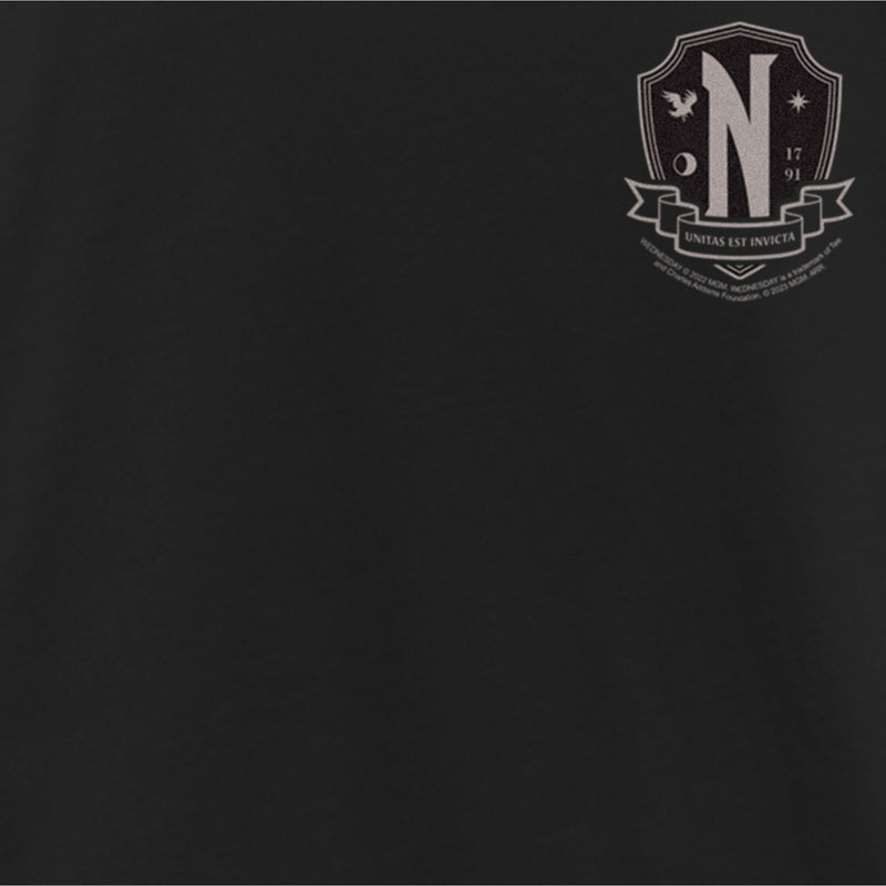 Girl's Wednesday Small Nevermore Crest Black and White T-Shirt