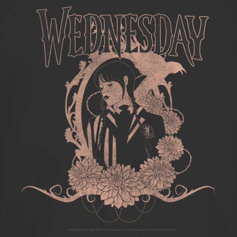 Junior's Wednesday Floral Portrait T-Shirt