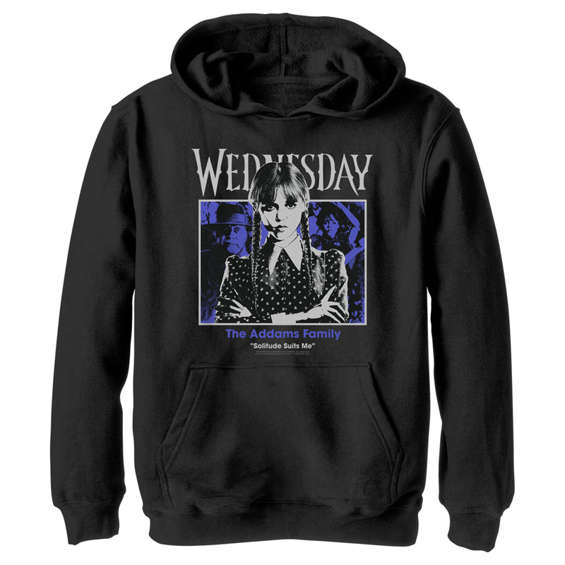 Boy's Wednesday Solitude Suits Me Portrait Pull Over Hoodie