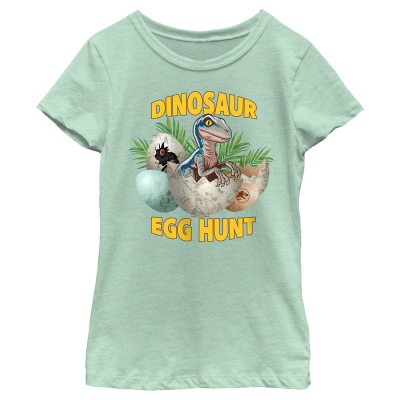 Girl's Jurassic World Easter Velociraptor Dinosaur Egg Hunt T-Shirt