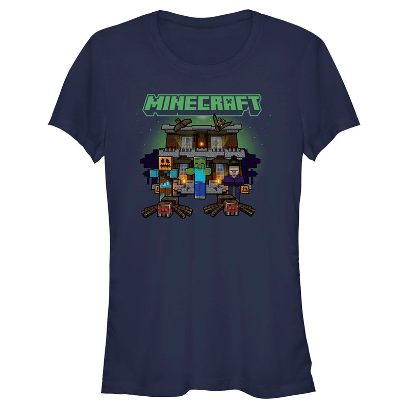 Junior's Minecraft Halloween Creeper Haunted House T-Shirt