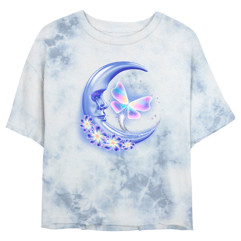 Junior's Lost Gods Airbrushed Half Crescent Moon Butterfly T-Shirt