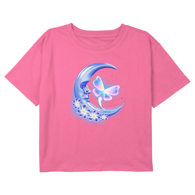 Girl's Lost Gods Airbrushed Half Crescent Moon Butterfly T-Shirt