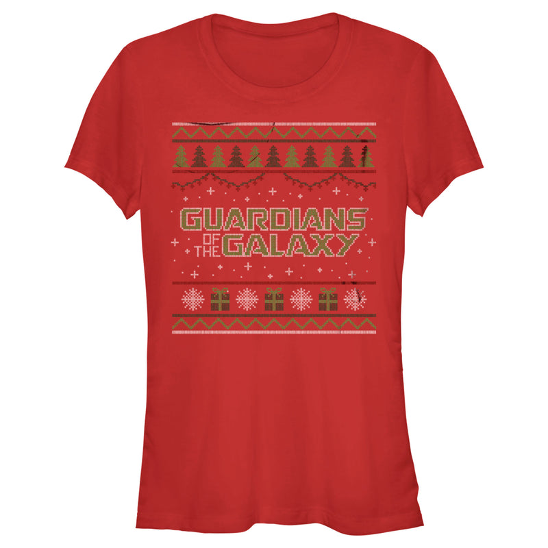 Junior's Guardians of the Galaxy Holiday Special Christmas Sweater Print T-Shirt