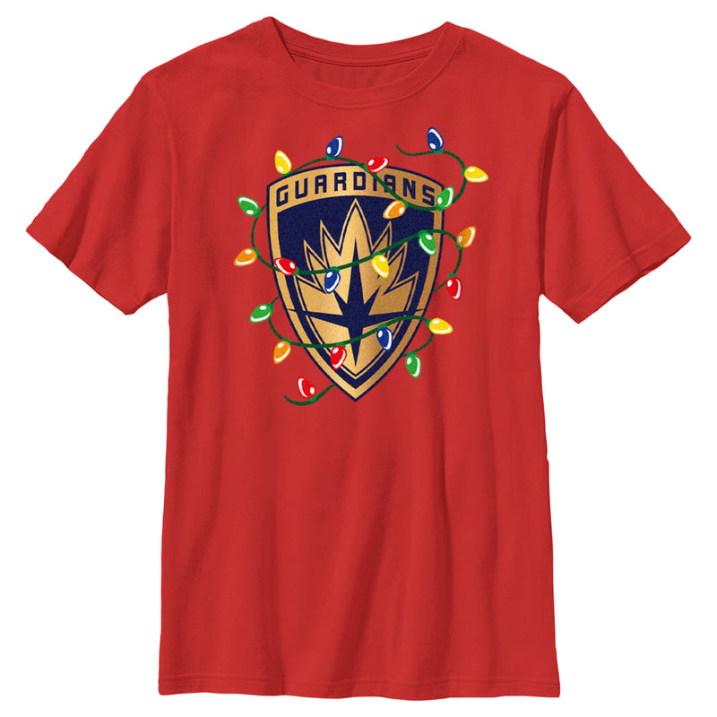 Boy's Guardians of the Galaxy Holiday Special Christmas Lights Badge T-Shirt