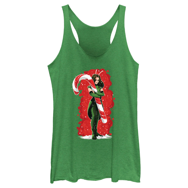 Women's Guardians of the Galaxy Holiday Special Mantis Candy Cane Hug Racerback Tank Top