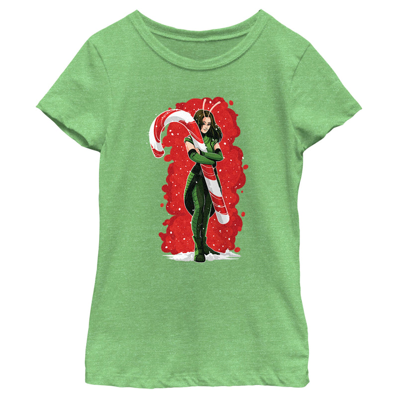 Girl's Guardians of the Galaxy Holiday Special Mantis Candy Cane Hug T-Shirt