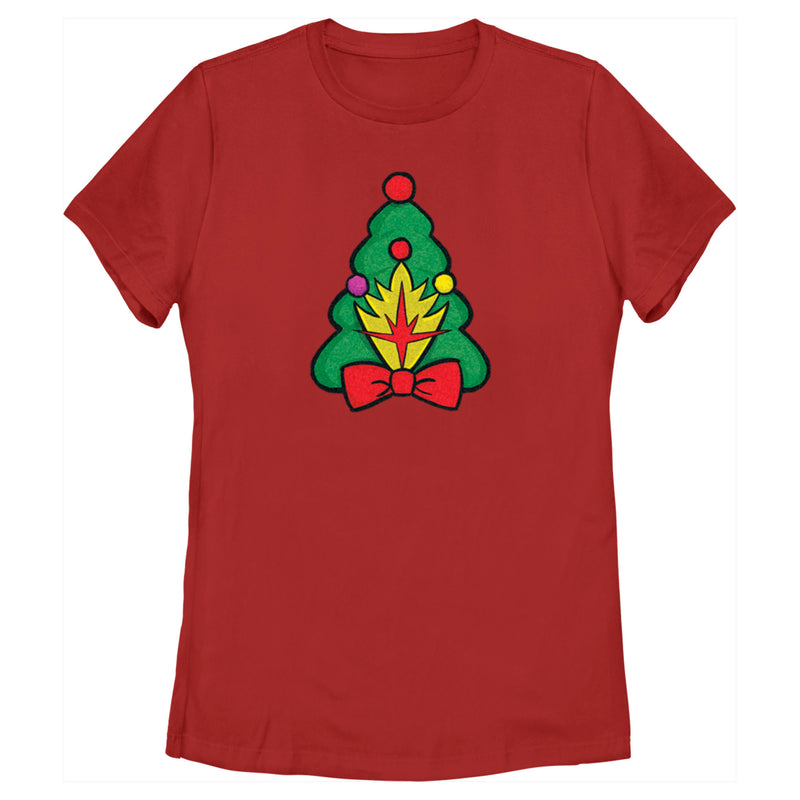 Women's Guardians of the Galaxy Holiday Special Shield Christmas Tree T-Shirt