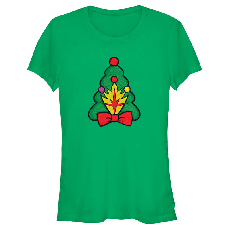 Junior's Guardians of the Galaxy Holiday Special Shield Christmas Tree T-Shirt