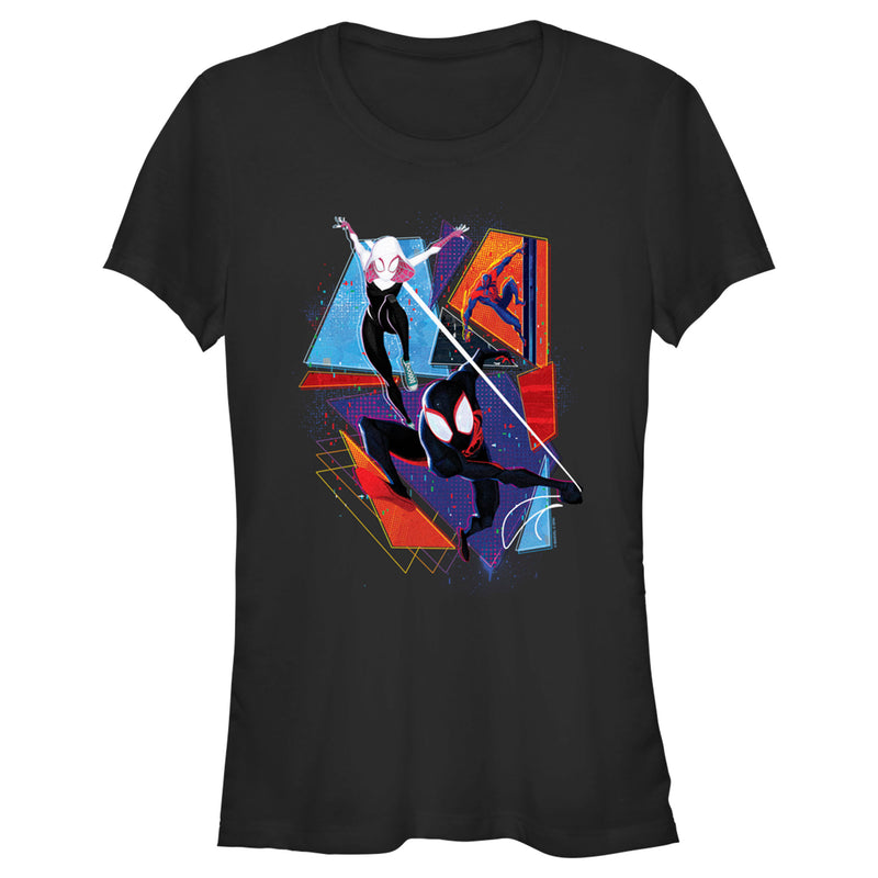 Junior's Spider-Man: Across the Spider-Verse Group Colorful Poster T-Shirt