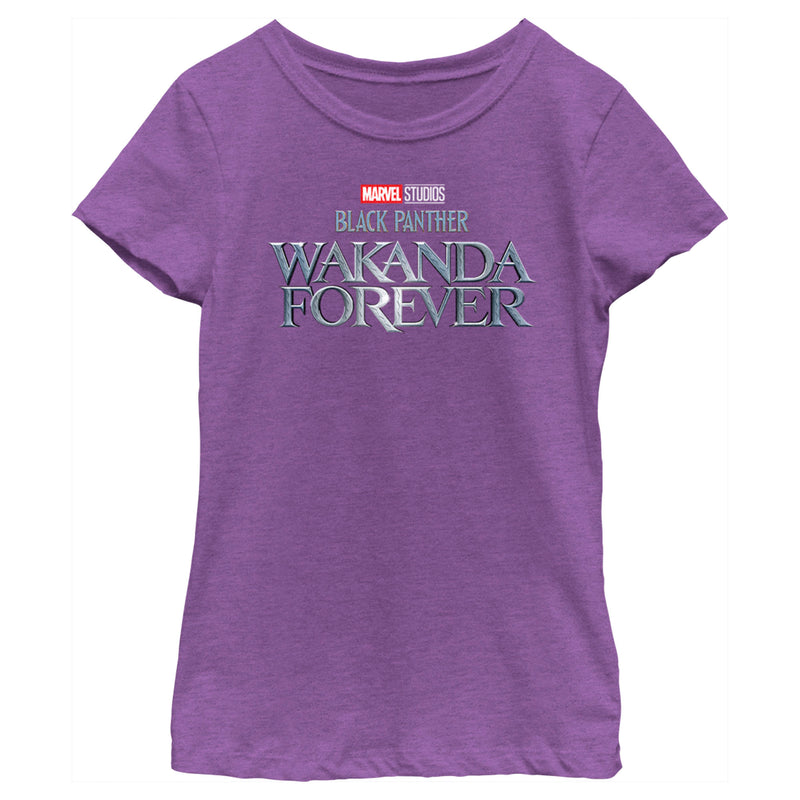 Girl's Black Panther: Wakanda Forever Metallic Movie Logo T-Shirt