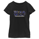 Girl's Black Panther: Wakanda Forever Yellow and Blue Pattern Logo T-Shirt