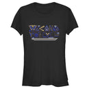 Junior's Black Panther: Wakanda Forever Yellow and Blue Pattern Logo T-Shirt