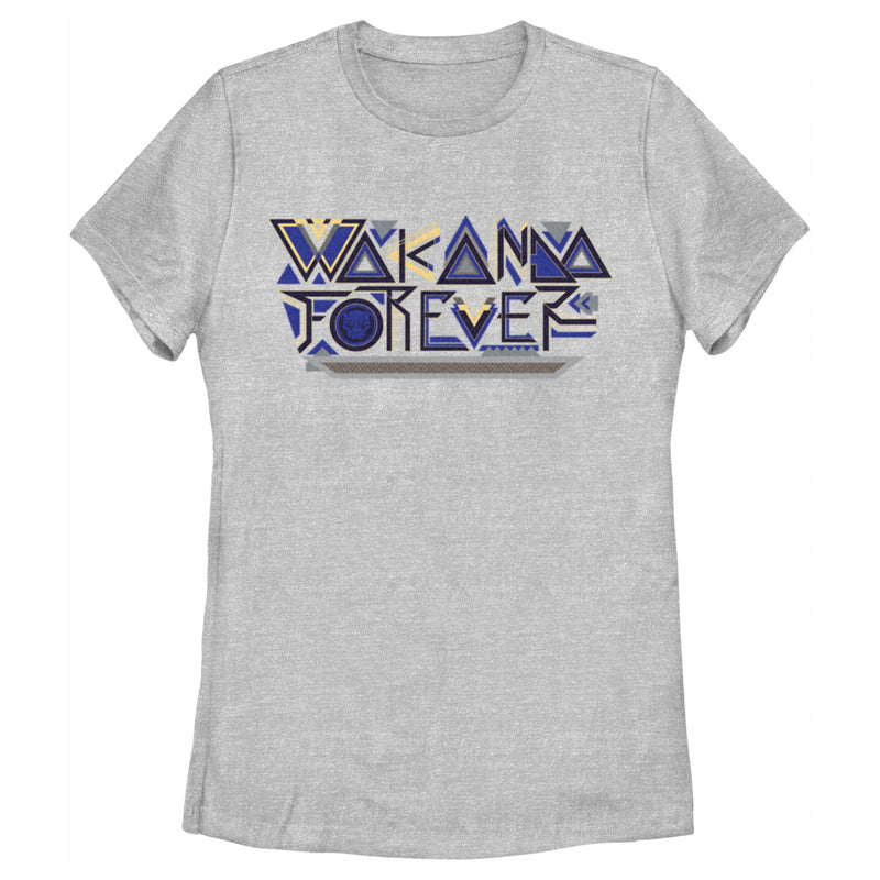 Women's Black Panther: Wakanda Forever Yellow and Blue Pattern Logo T-Shirt