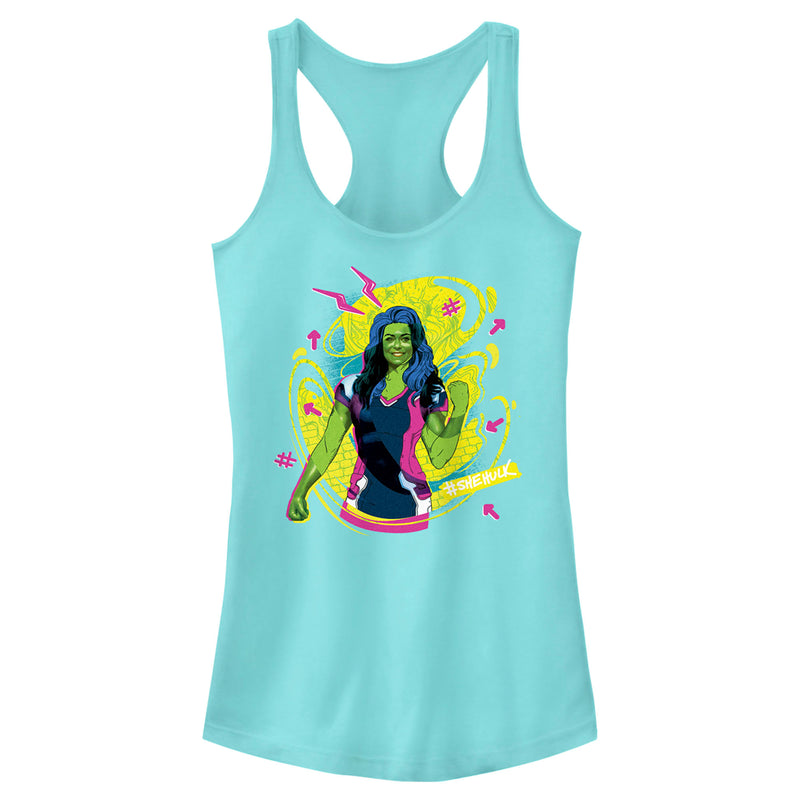 Junior's She-Hulk: Attorney at Law Real Life Vs Cartoon Racerback Tank Top