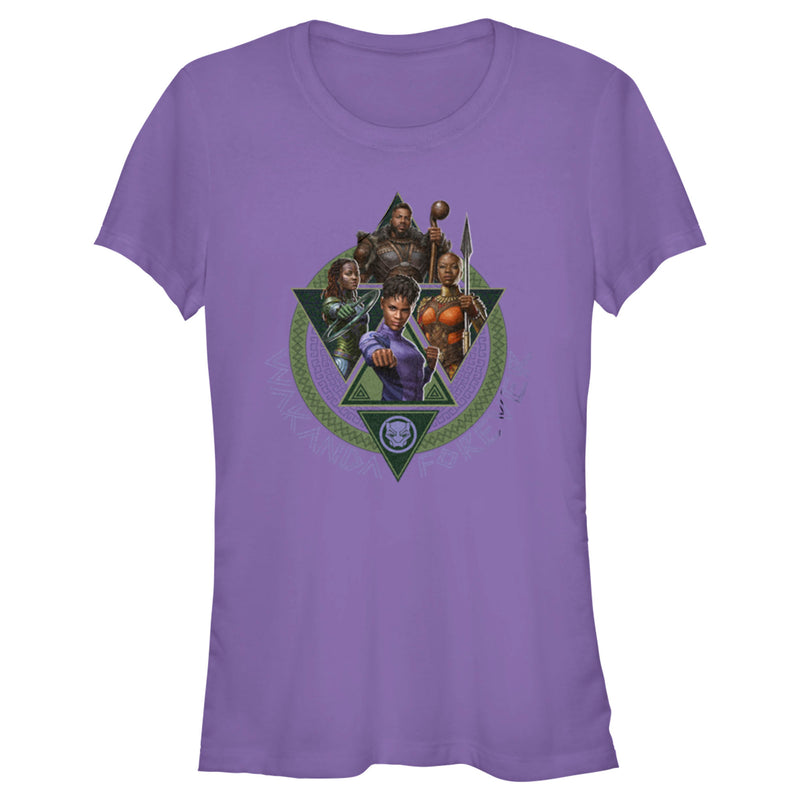 Junior's Black Panther: Wakanda Forever Character Portrait Triangles T-Shirt