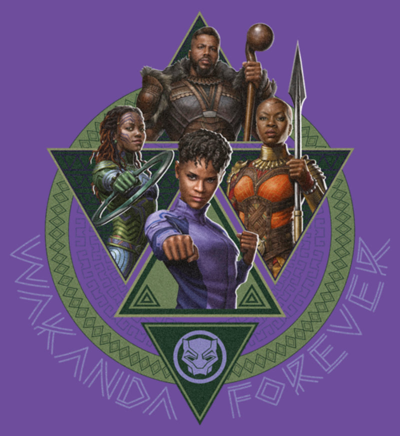 Junior's Black Panther: Wakanda Forever Character Portrait Triangles T-Shirt