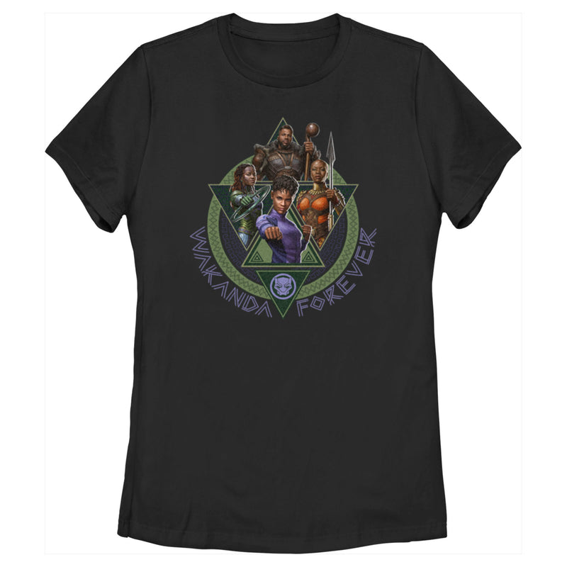 Women's Black Panther: Wakanda Forever Character Portrait Triangles T-Shirt