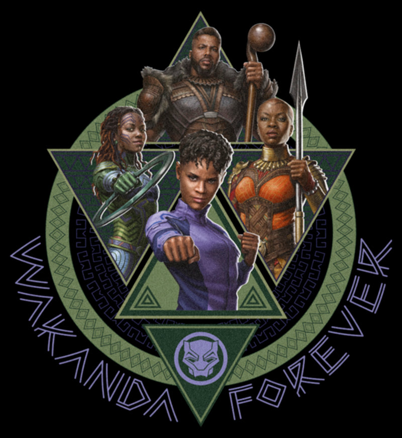 Women's Black Panther: Wakanda Forever Character Portrait Triangles T-Shirt