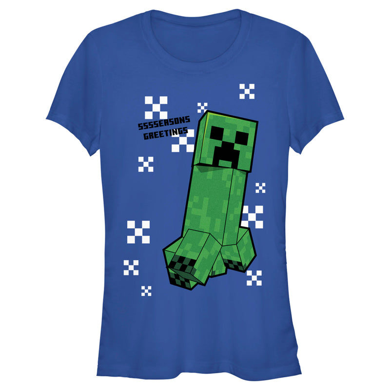 Junior's Minecraft SSSSeasons Greetings Creeper T-Shirt