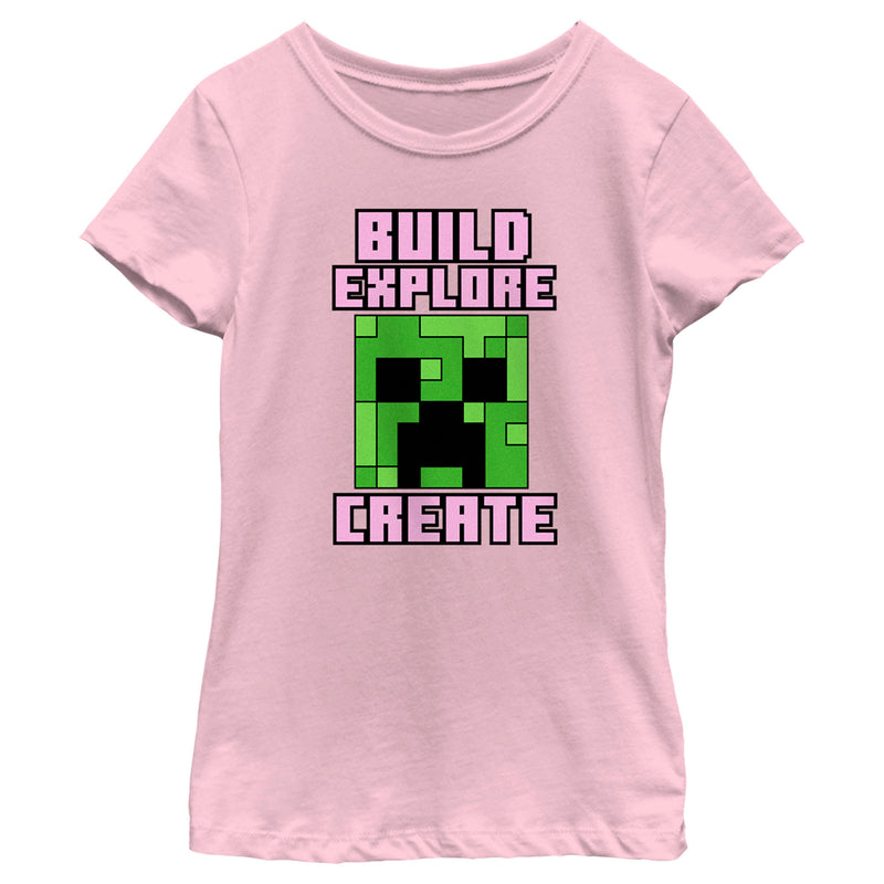 Girl's Minecraft Creeper Face Build Explore Create T-Shirt