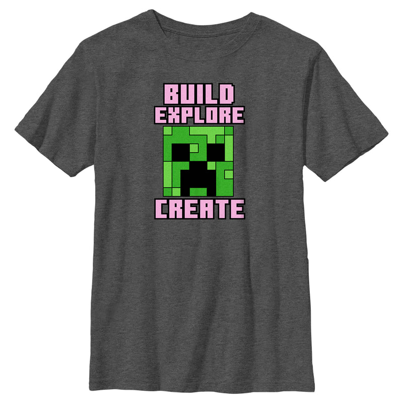 Boy's Minecraft Creeper Face Build Explore Create T-Shirt