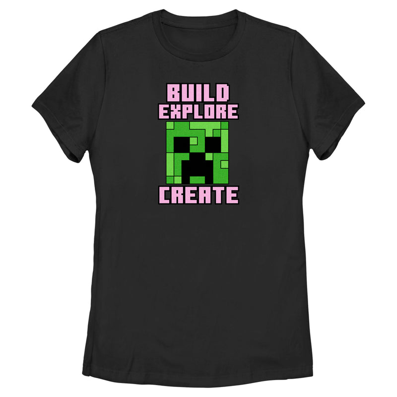 Women's Minecraft Creeper Face Build Explore Create T-Shirt