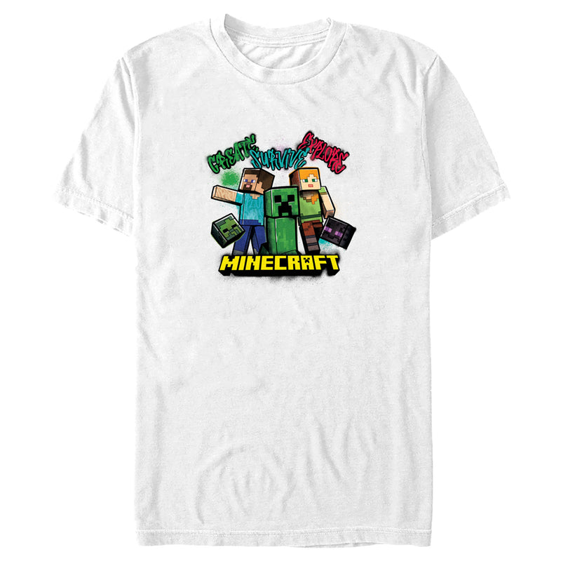 Men's Minecraft Create Survive Explore Alex and Steve T-Shirt