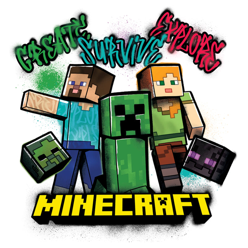 Men's Minecraft Create Survive Explore Alex and Steve T-Shirt