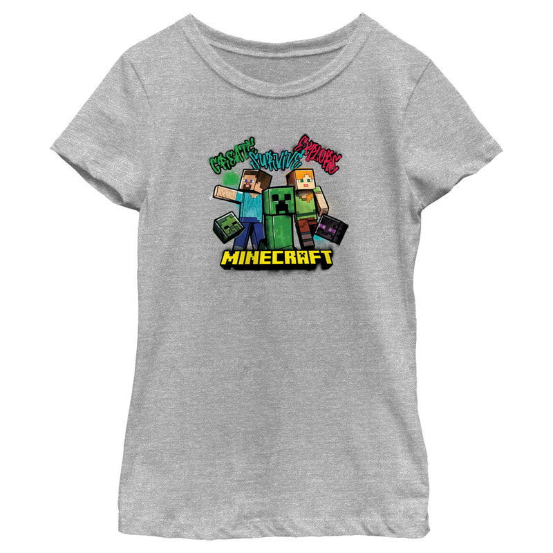 Girl's Minecraft Create Survive Explore Alex and Steve T-Shirt