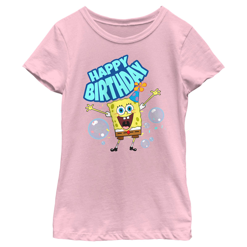 Girl's SpongeBob SquarePants Happy Birthday Bubbles T-Shirt