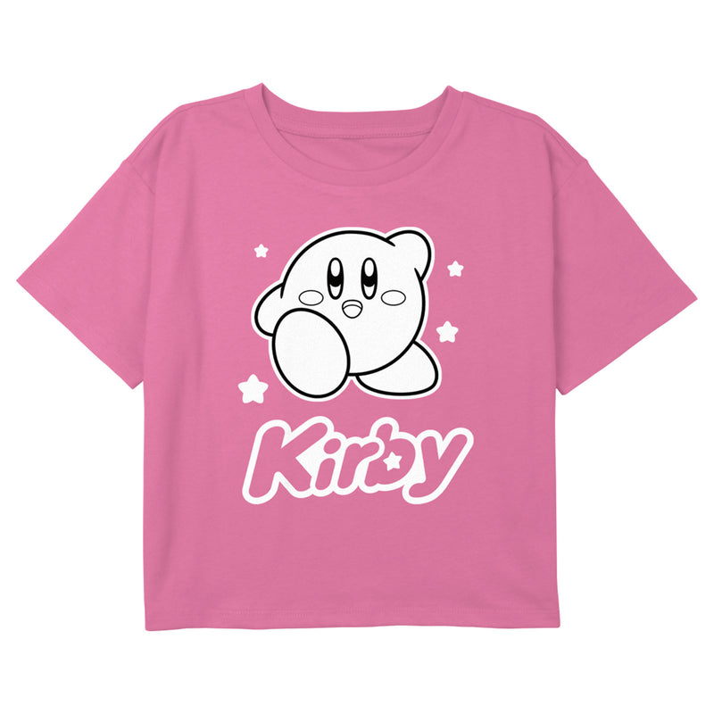 Girl's Nintendo Kirby Black and White Portrait Logo T-Shirt