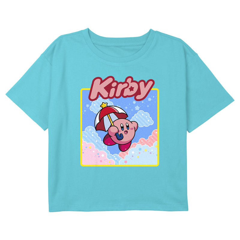 Girl's Nintendo Kirby Flying Umbrella Portrait T-Shirt