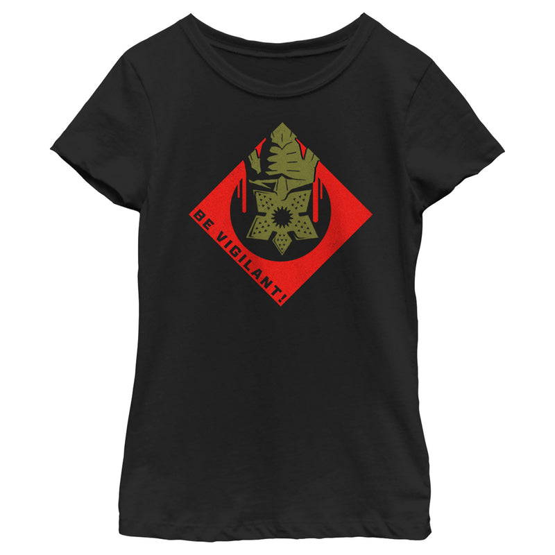 Girl's Stranger Things Be Vigilant Demogorgon Badge T-Shirt