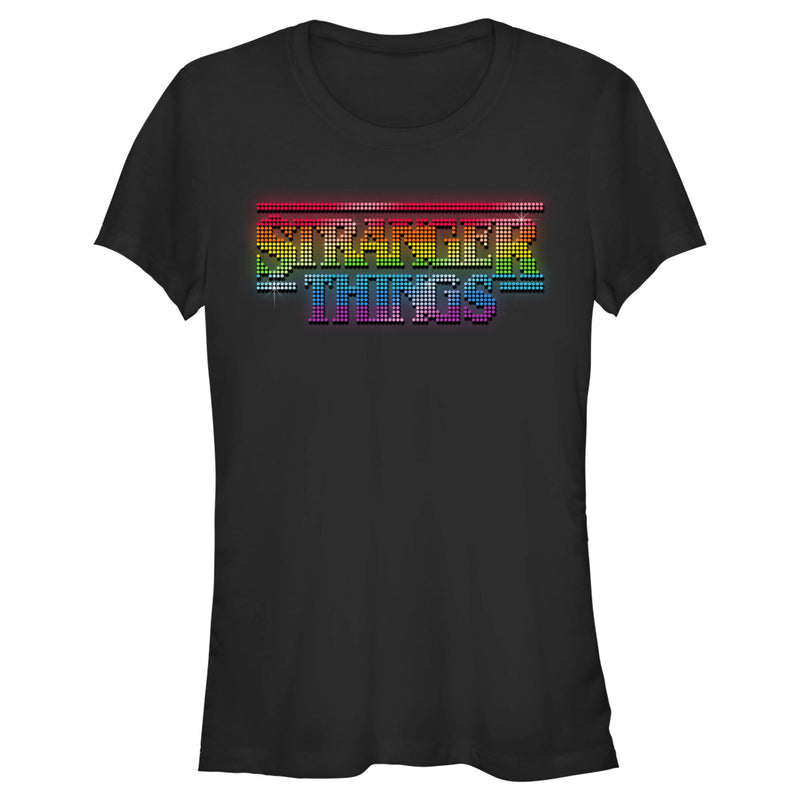 Junior's Stranger Things Sparkling Rainbow Logo T-Shirt