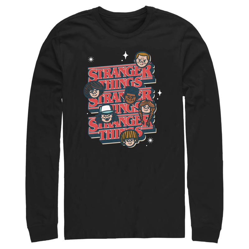 Men's Stranger Things The Gang Cartoon Logo Long Sleeve Shirt