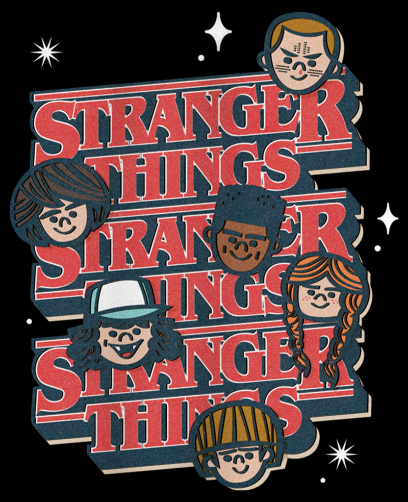 Junior's Stranger Things The Gang Cartoon Logo Cowl Neck Sweatshirt