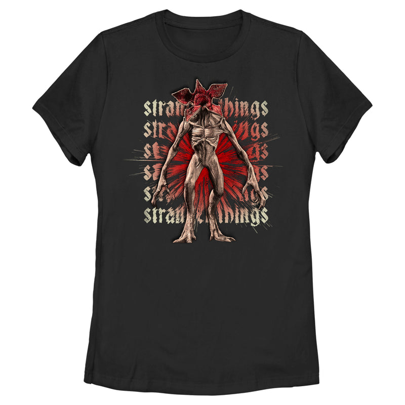 Women's Stranger Things Demogorgon Monster Logo Stacked T-Shirt