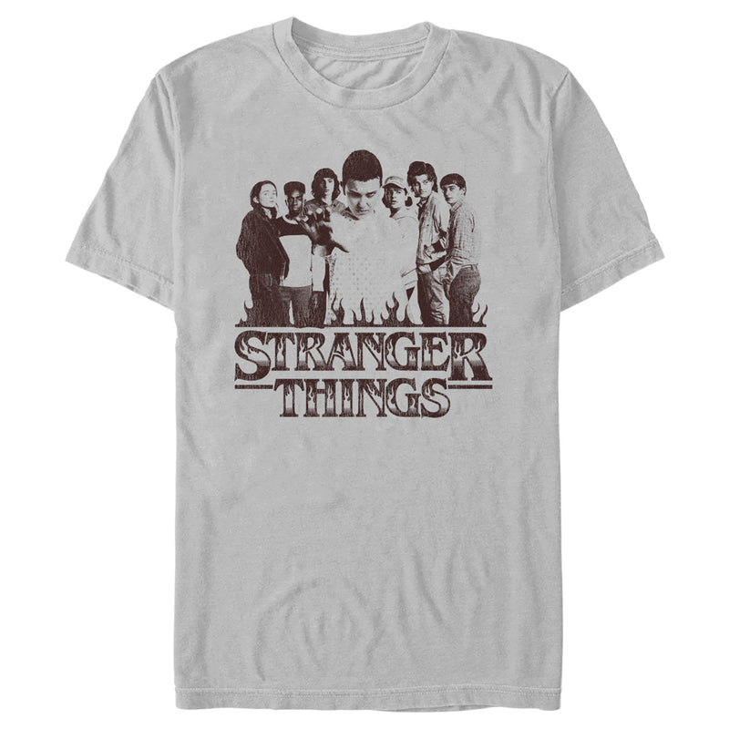 Men's Stranger Things Group Shot and Flaming Logo T-Shirt