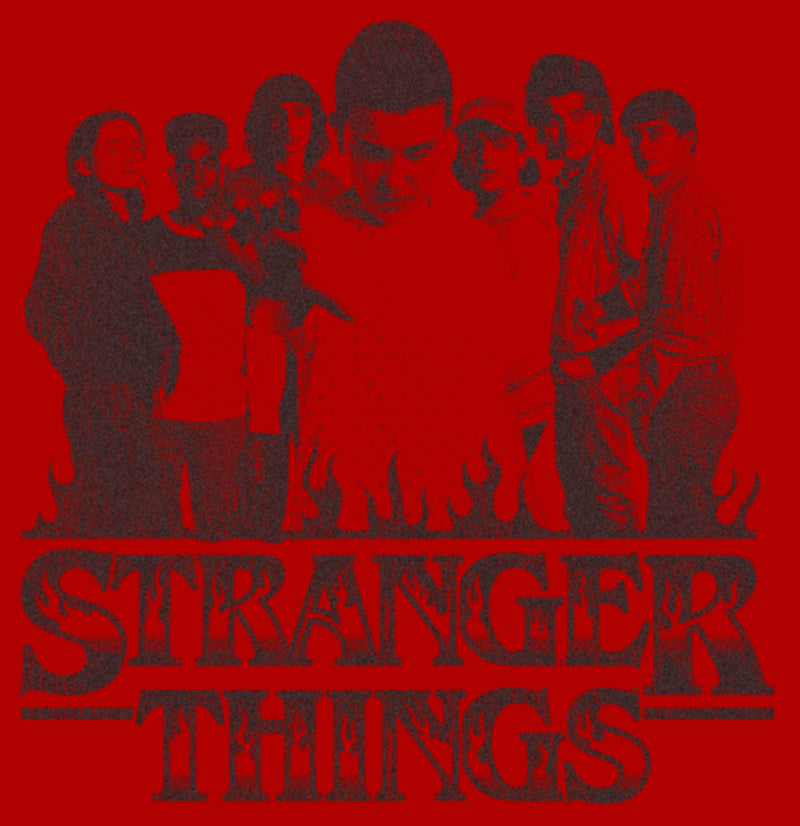 Junior's Stranger Things Group Shot and Flaming Logo T-Shirt