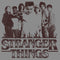 Junior's Stranger Things Group Shot and Flaming Logo Cowl Neck Sweatshirt