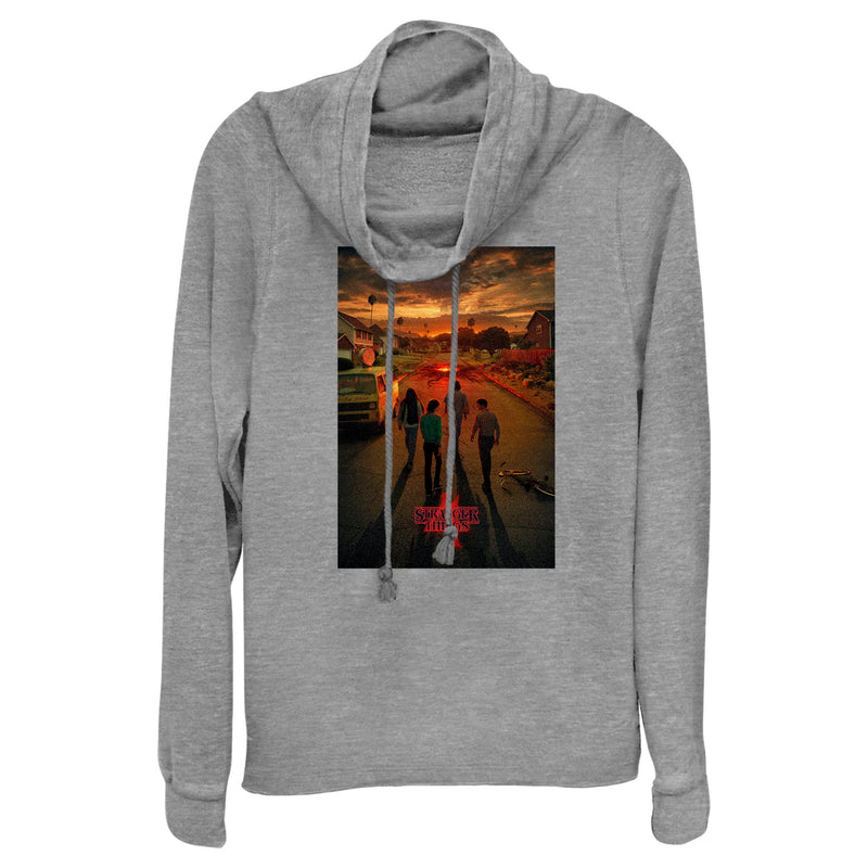 Junior's Stranger Things Four Friends Rift Apocalypse Poster Cowl Neck Sweatshirt