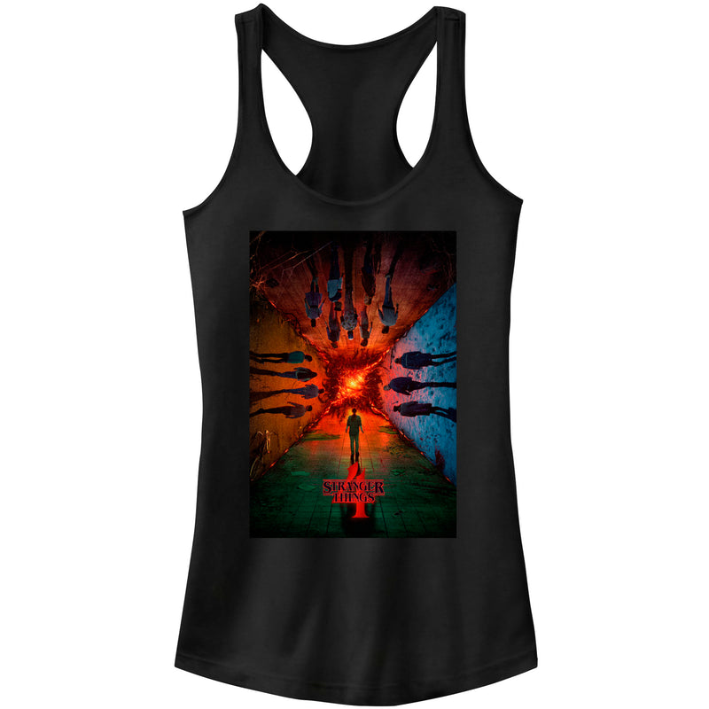 Junior's Stranger Things Four Friends Rift Apocalypse Poster Racerback Tank Top