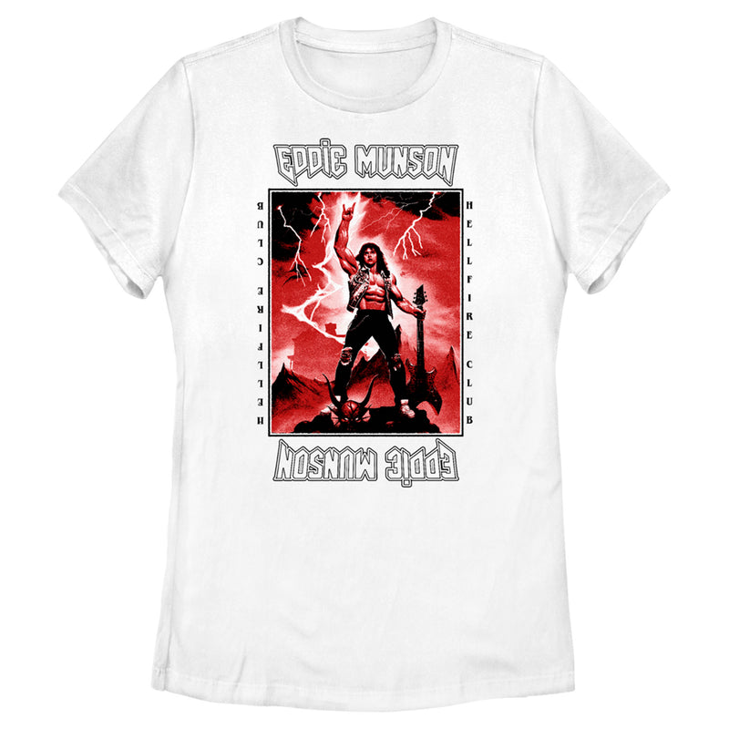 Women's Stranger Things White Hellfire Club Rockstar Eddie Munson T-Shirt